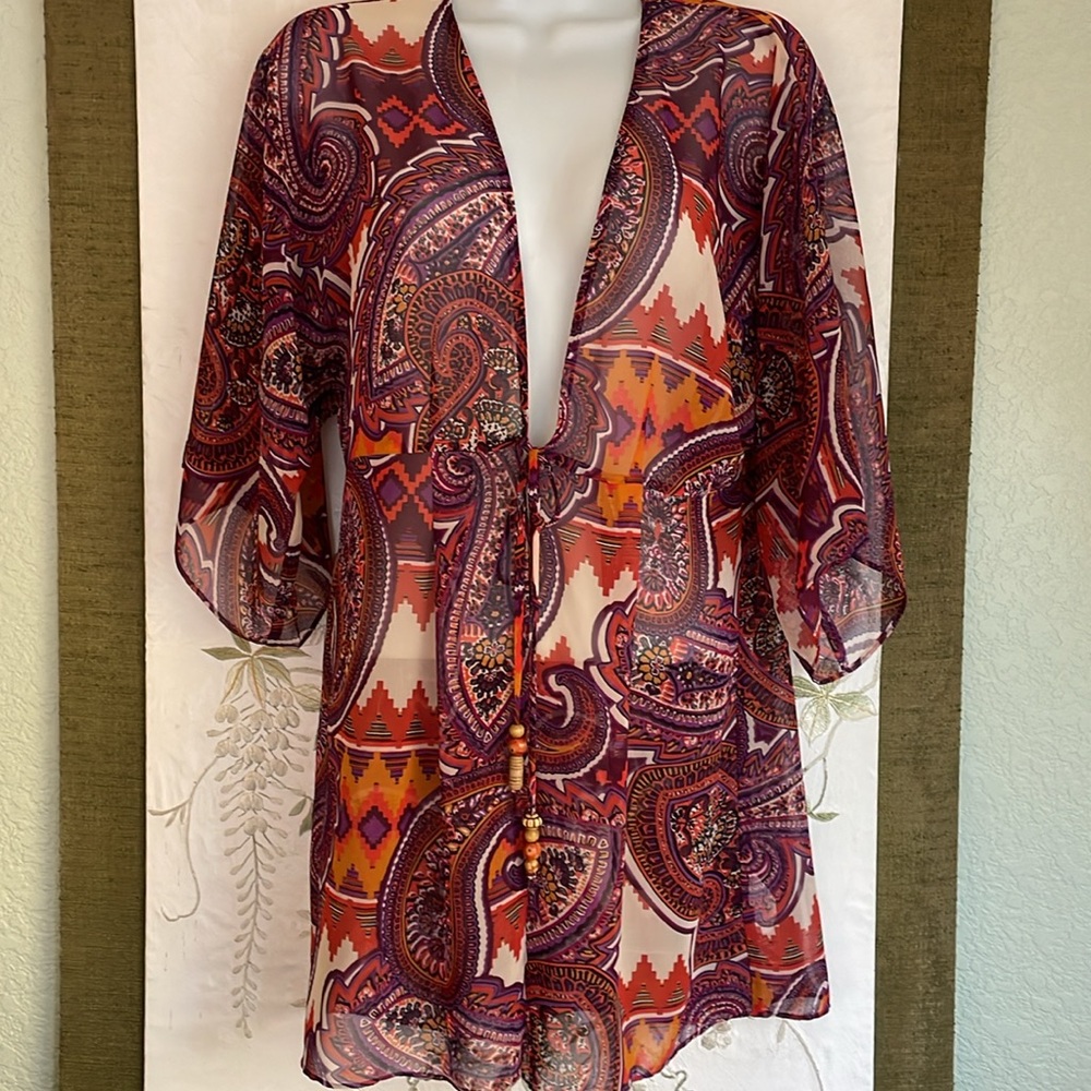 CAbi  coverup robe lounge boho print Small